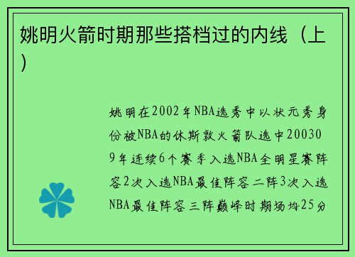 姚明火箭时期那些搭档过的内线（上）
